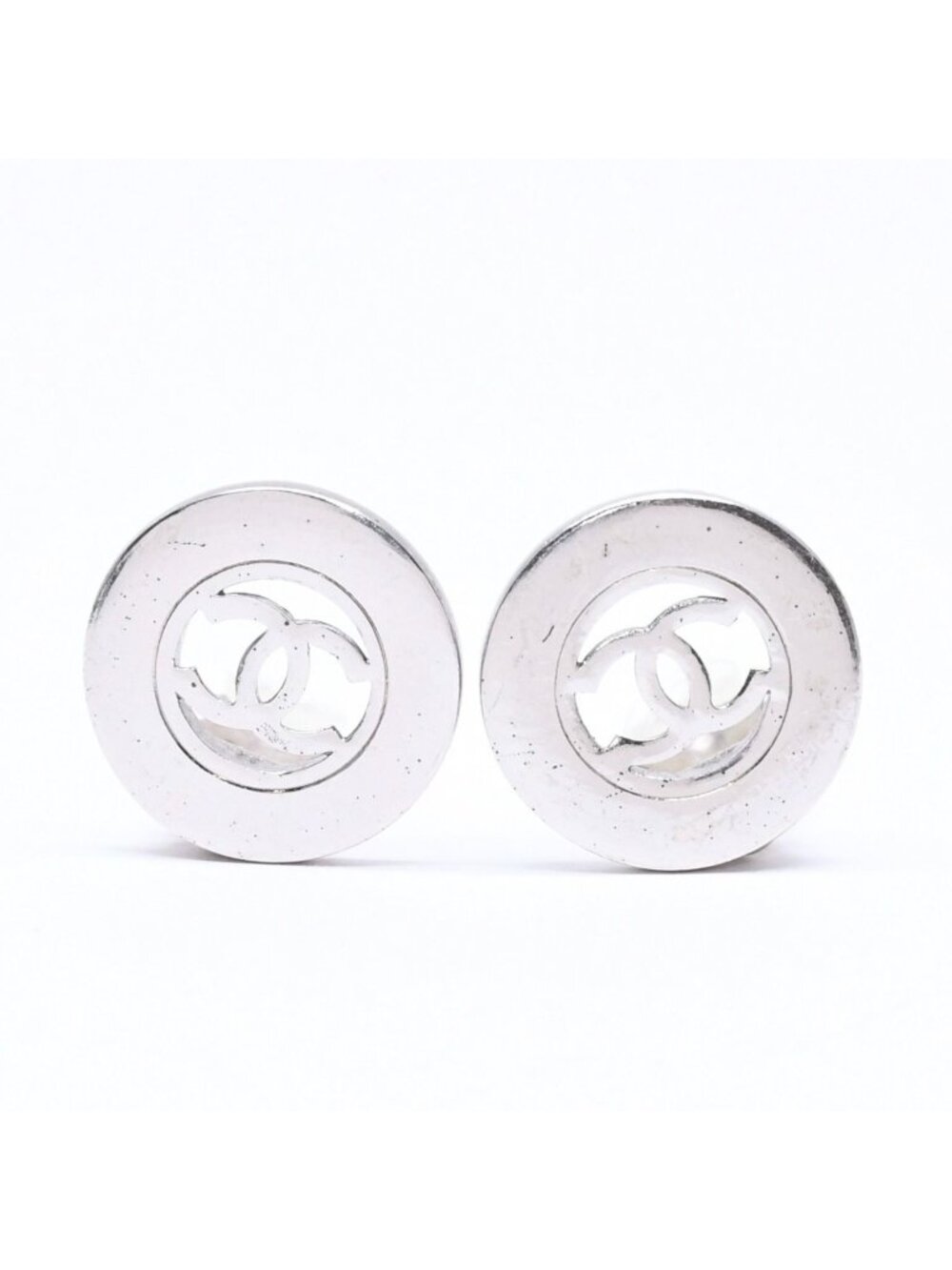 Chanel Vintage CC Logo Earrings 97 Metal Silver